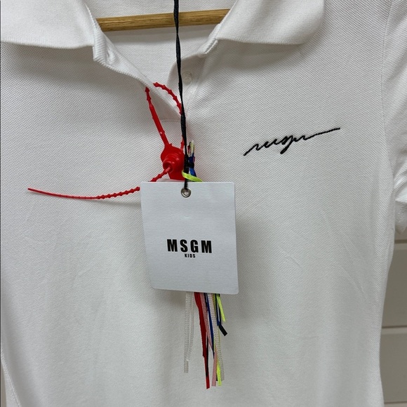 MSGM Piquet Cotton Flared Polo Dress White with Embroidered Logo NWT Kids 14 - Picture 5 of 9
